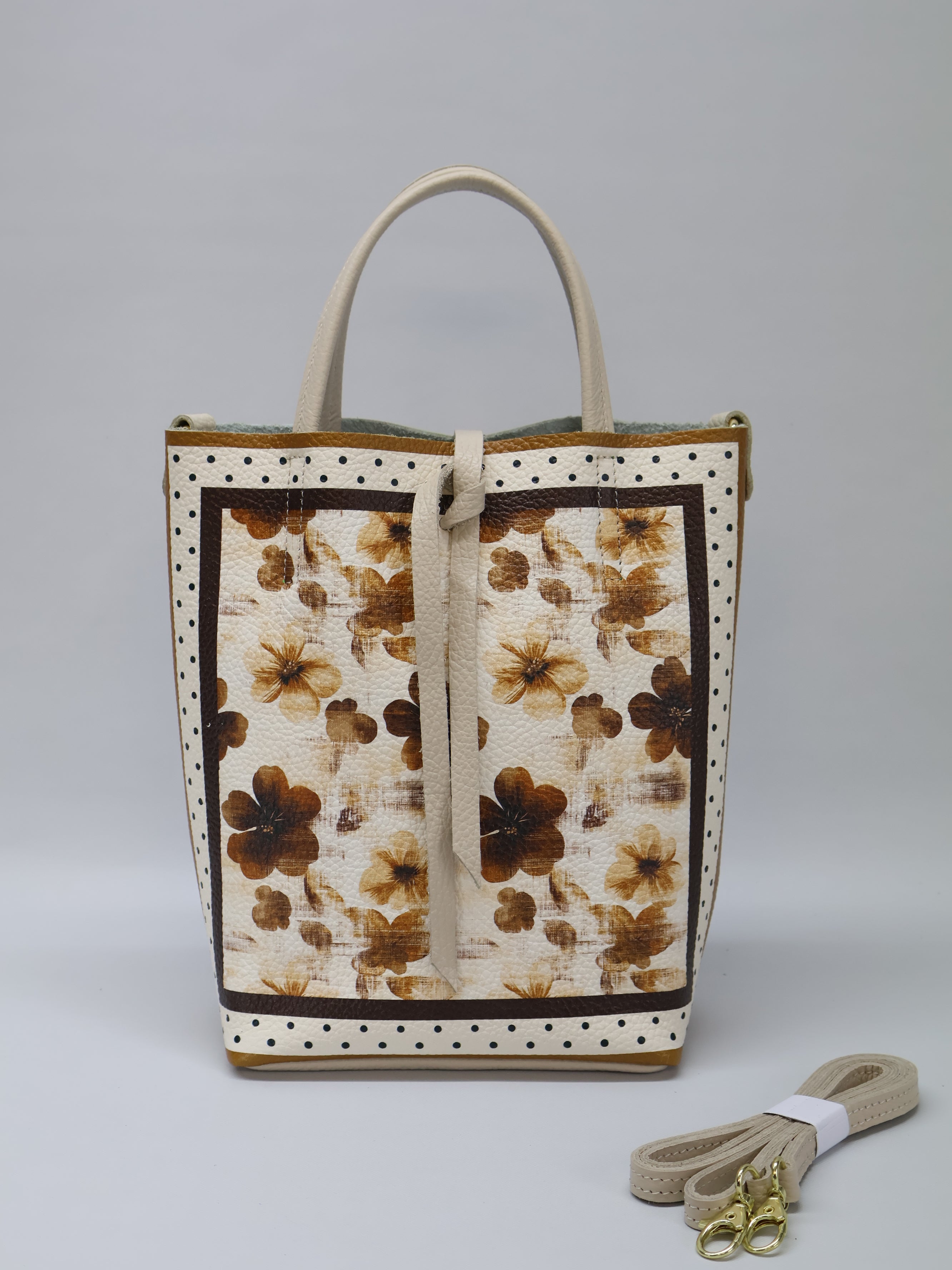 Piccola borsa tote "FlowersBrown"