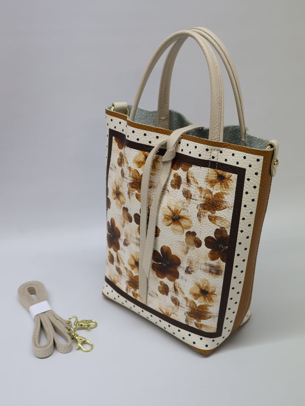Petit sac fourre-tout « Fleurs marron »