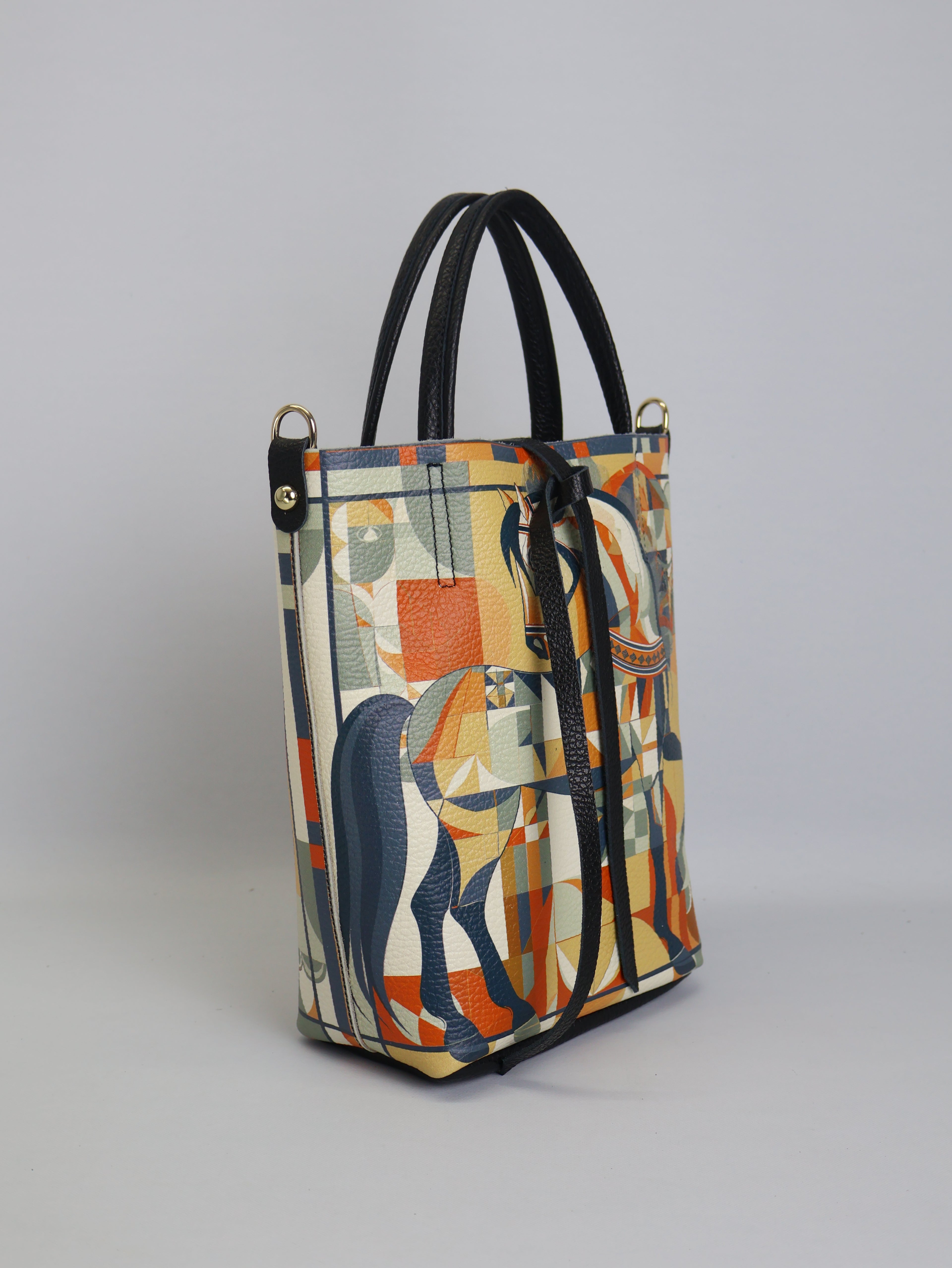 Piccola borsa tote "FoulardCavalloCubismo"