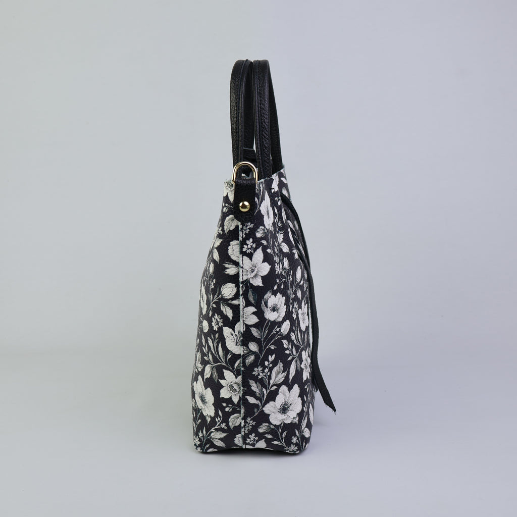 Small Tote Bag - Floral Black & White